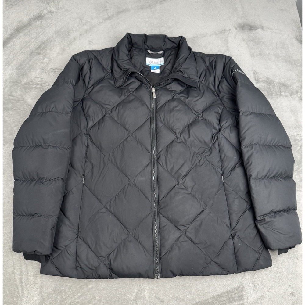 Columbia Black Down Puffer Coat Womens 1X Insulated Winter Jacket Quilted